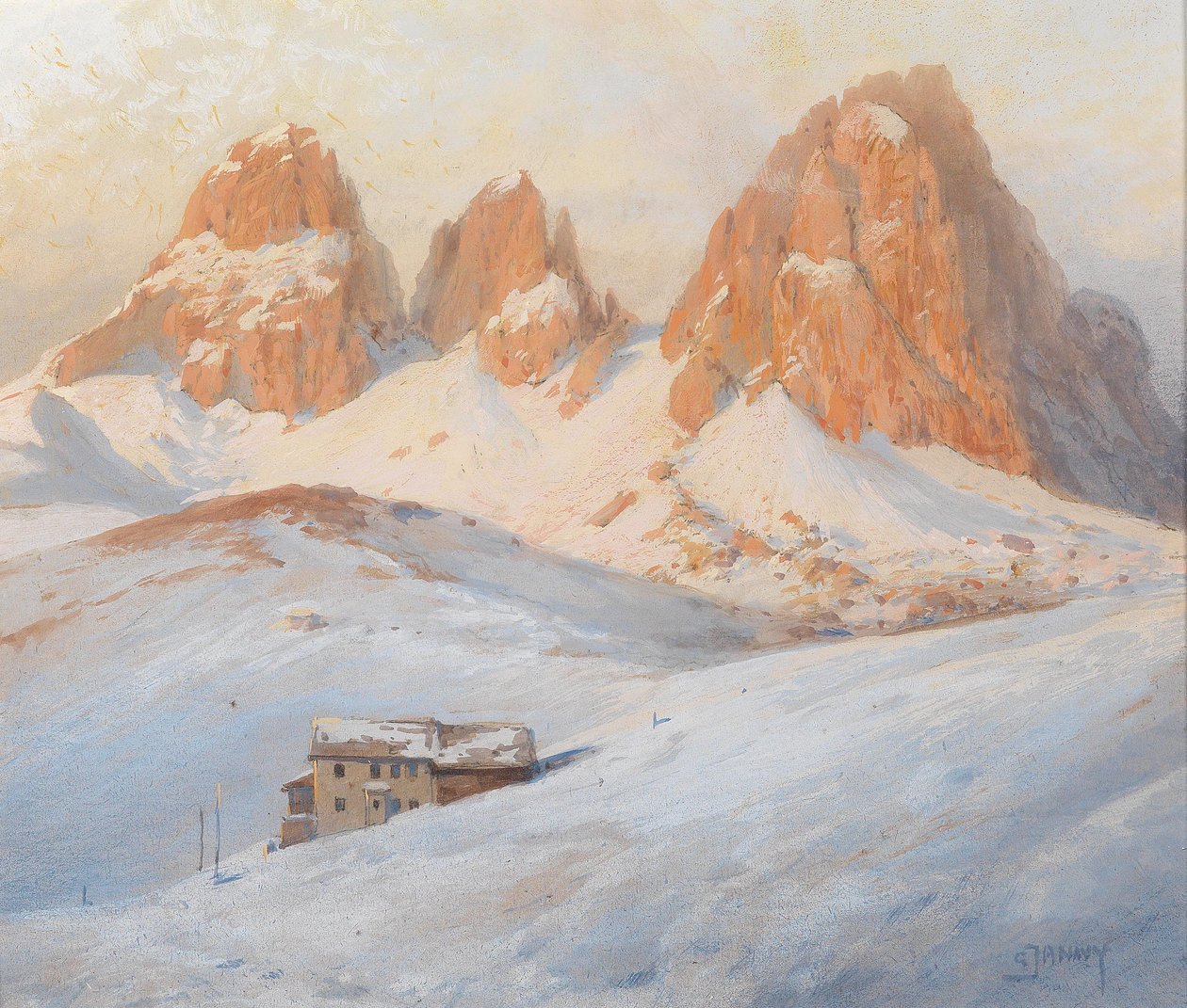 Grupa Sassolungo i przełęcz Sella w Dolomitach autorstwa Georg Janny