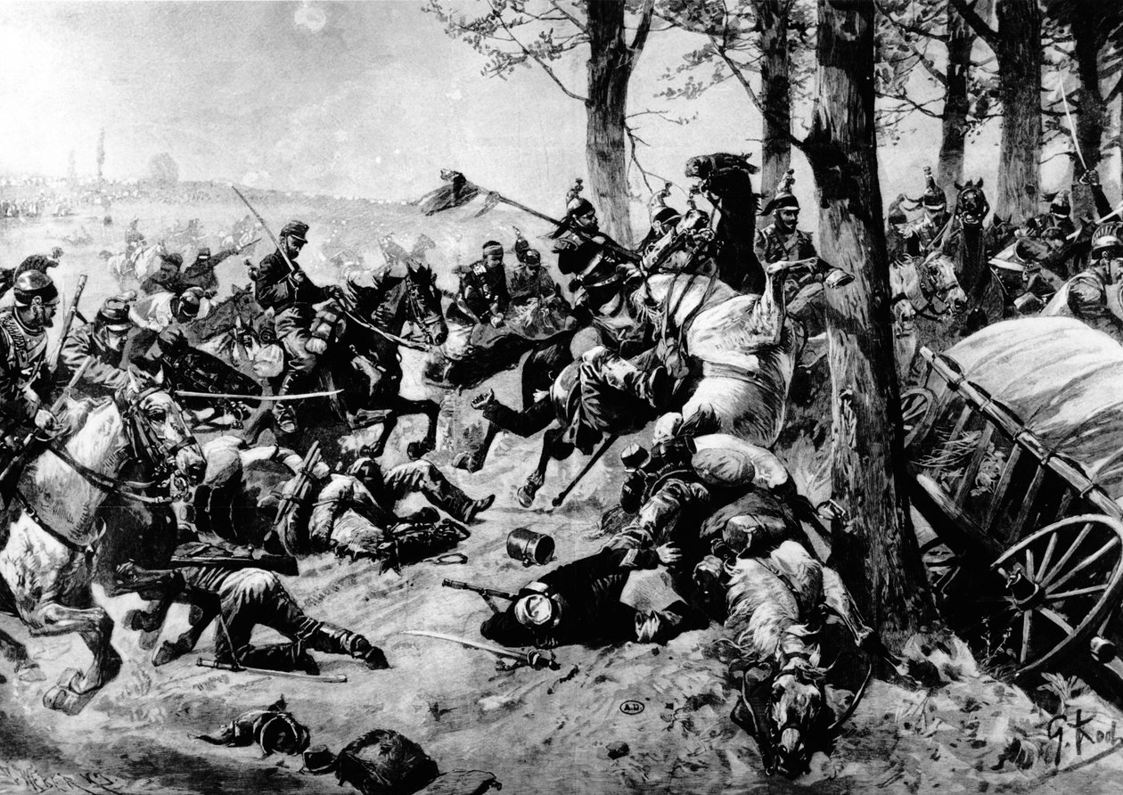Francuscy kawalerzyści pancerni szarżujący w bitwie pod Sedanem 1 września 1870 r autorstwa Georg Koch