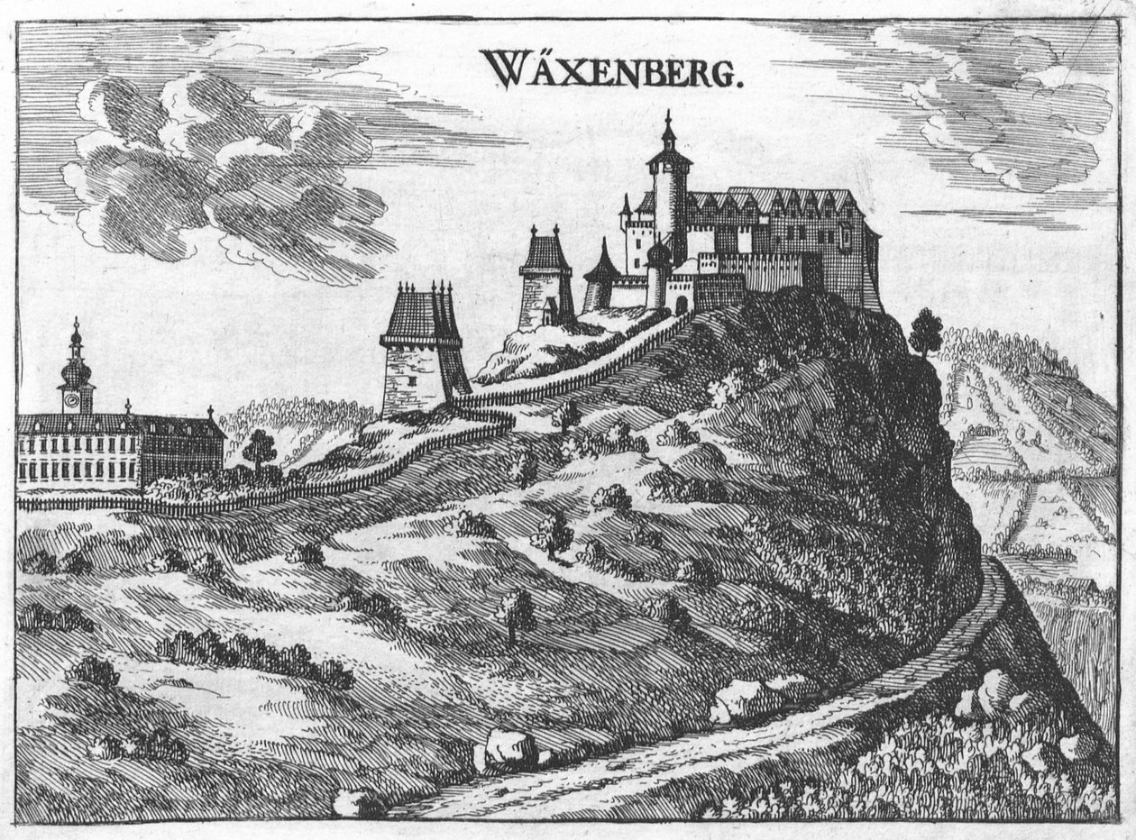 Zamek Waxenberg w Górnej Austrii, rysunek od M. Vischera 1674 autorstwa Georg Matthaus Vischer