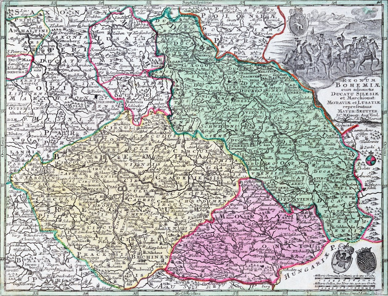Mapa Śląska, z atlasu autorstwa Georg Matthäus Seutter