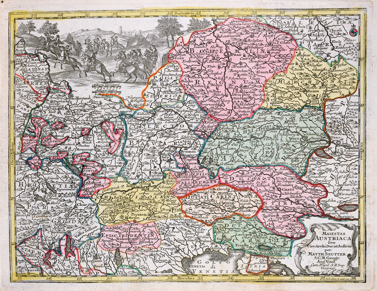 Mapa Cesarstwa Austriackiego, ok. 1750 r. (rycina kolorowa) autorstwa Georg Matthäus Seutter