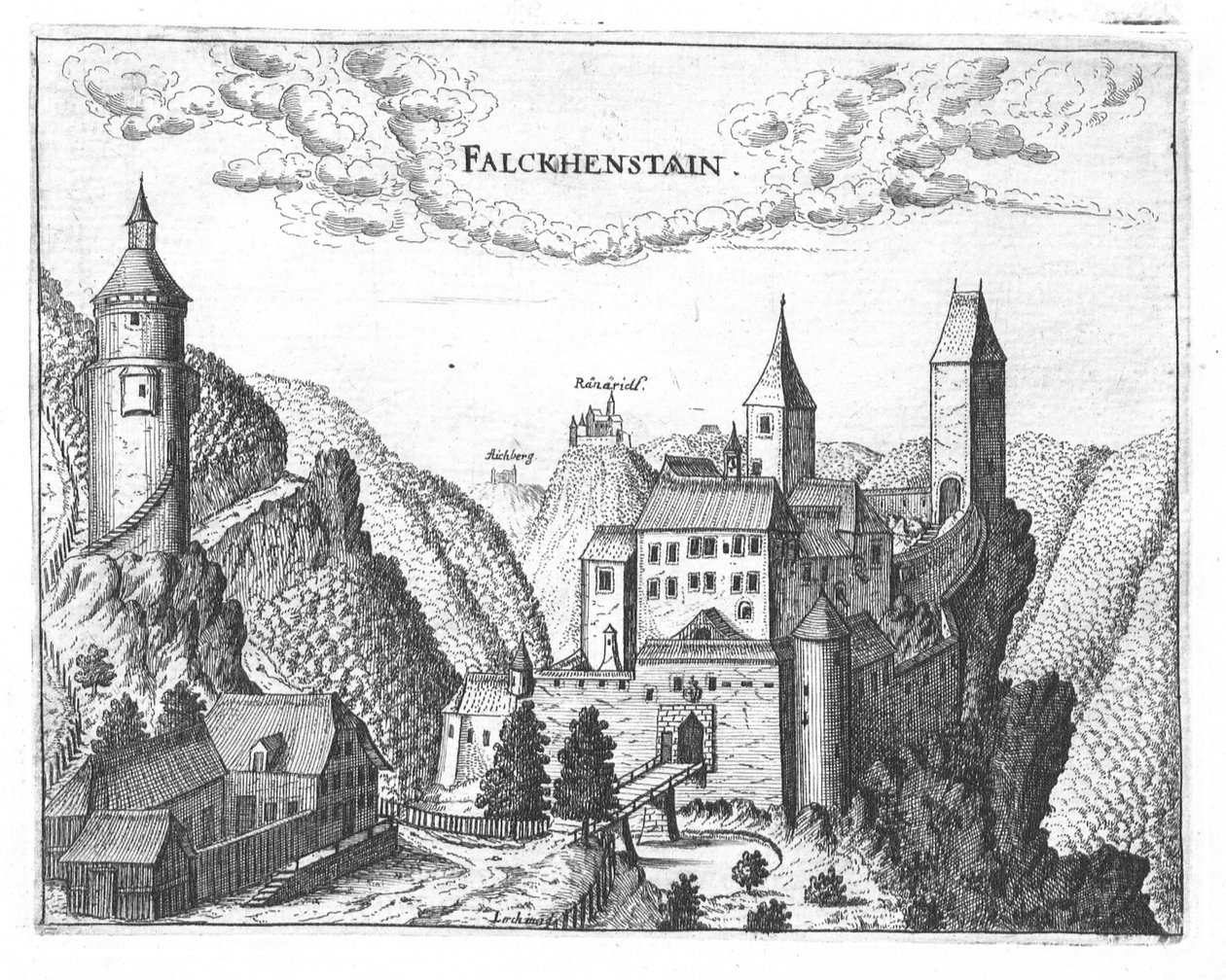Grawer, widok zamku Falkenstein, Górna Austria autorstwa Georg Matthaus Vischer