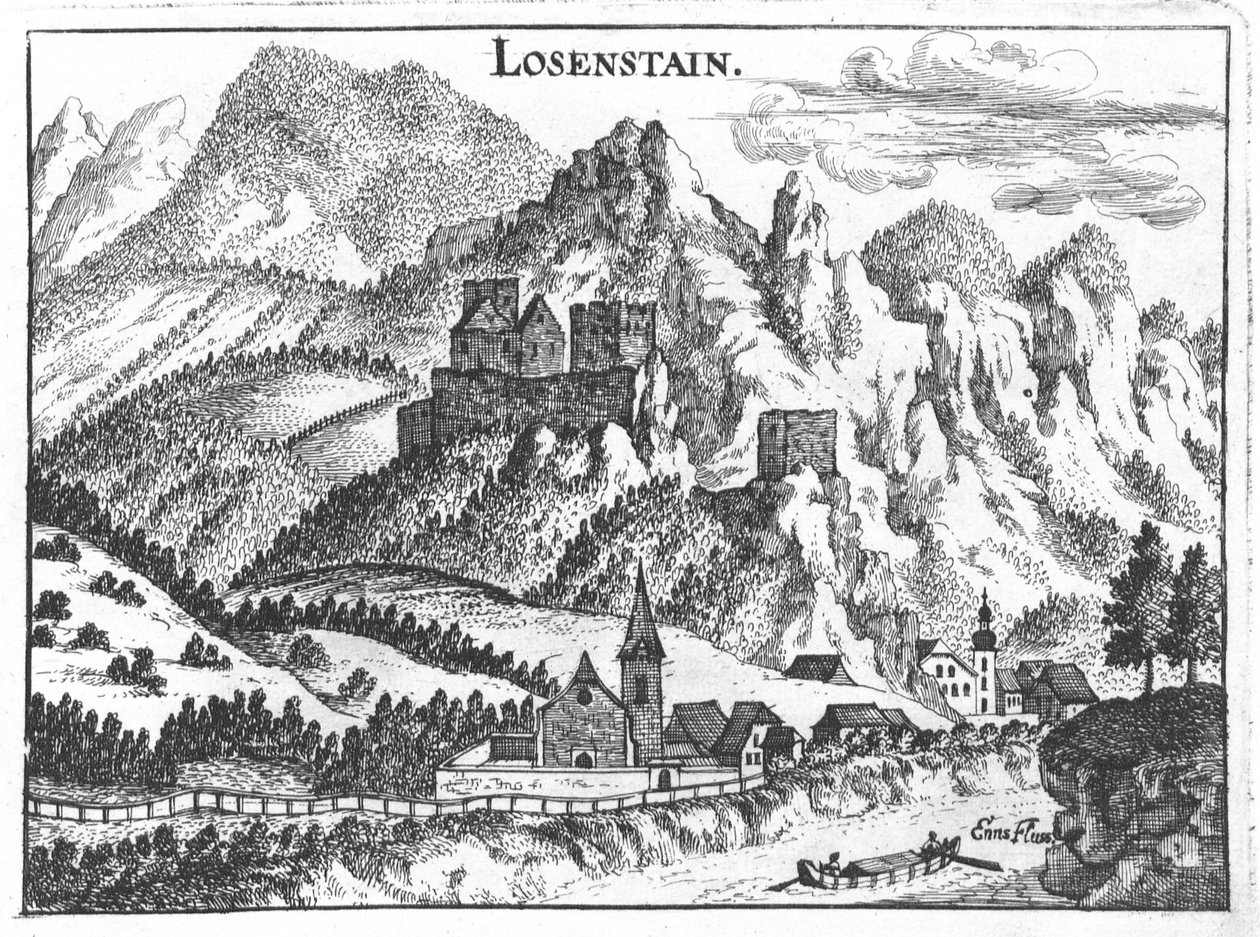 Grawer, widok na zamek Losenstein, Górna Austria autorstwa Georg Matthaus Vischer