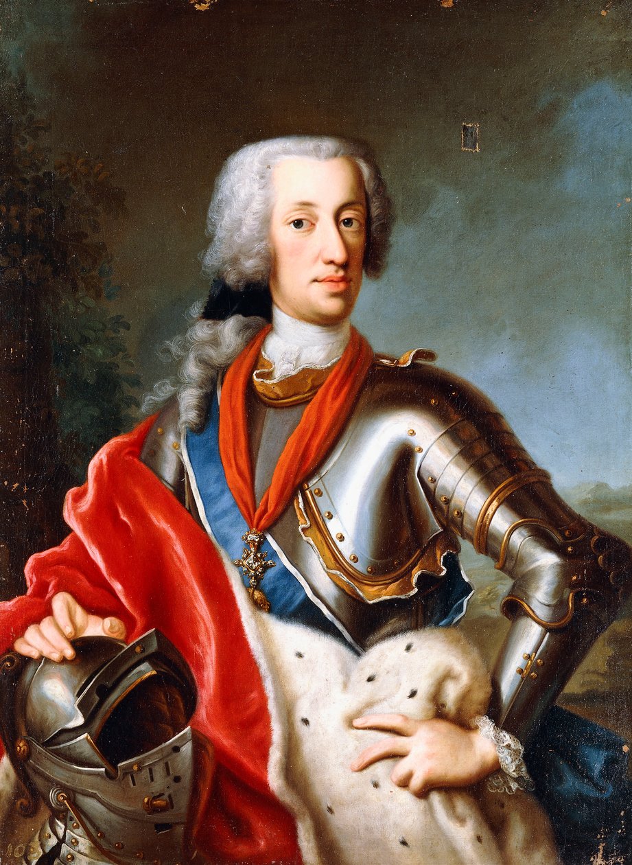 Portret Karla Albrechta Wittelsbacha, stojącego, długości 3/4, w ceremonialnej sukni (olej na płótnie) autorstwa Georg (circle of) Desmarees