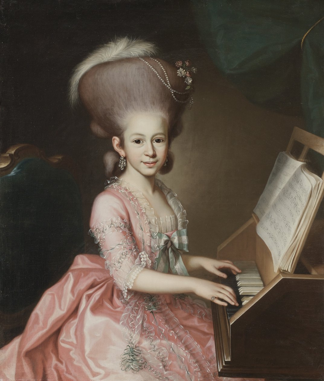 Portret młodej damy przy klawikordzie, 1779 autorstwa Georg Anton Abraham Urlaub