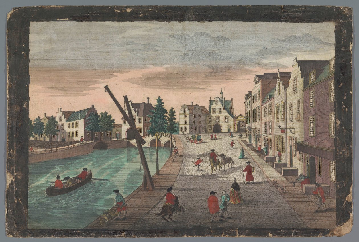 Widok na Rotterdamse Poort i Ketelpoort w Delft Prospect der Ketel bey dem Rotterdammer Thor, wewnętrzna część miasta Delft autorstwa Georg Balthasar Probst (possibly)