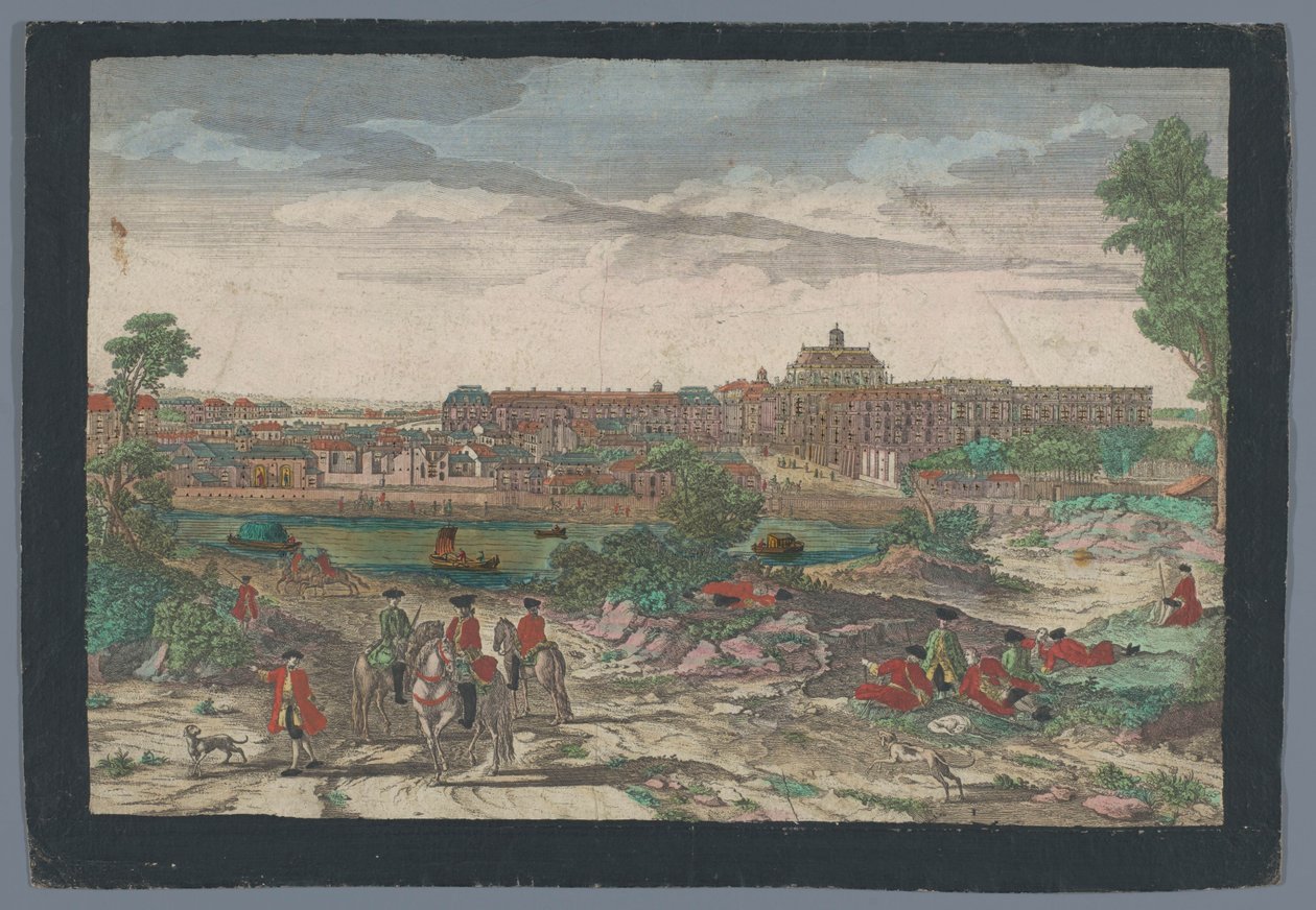 Widok na miasto w Pałacu Wersalskim Twarz pałacu i część miasta Wersal (tytuł na obiekcie) autorstwa Georg Balthasar Probst (possibly)