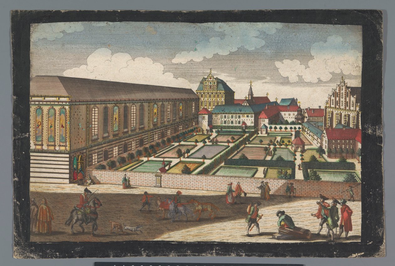 Widok na Pałac Królewski i Klasztor Braci Mniejszych Kapucynów we Wrocławiu Das Könige Palatium, samt dem Capuciner und Minoritten Closter zu Breslau (tytuł na obiekcie) autorstwa Georg Balthasar Probst (possibly)