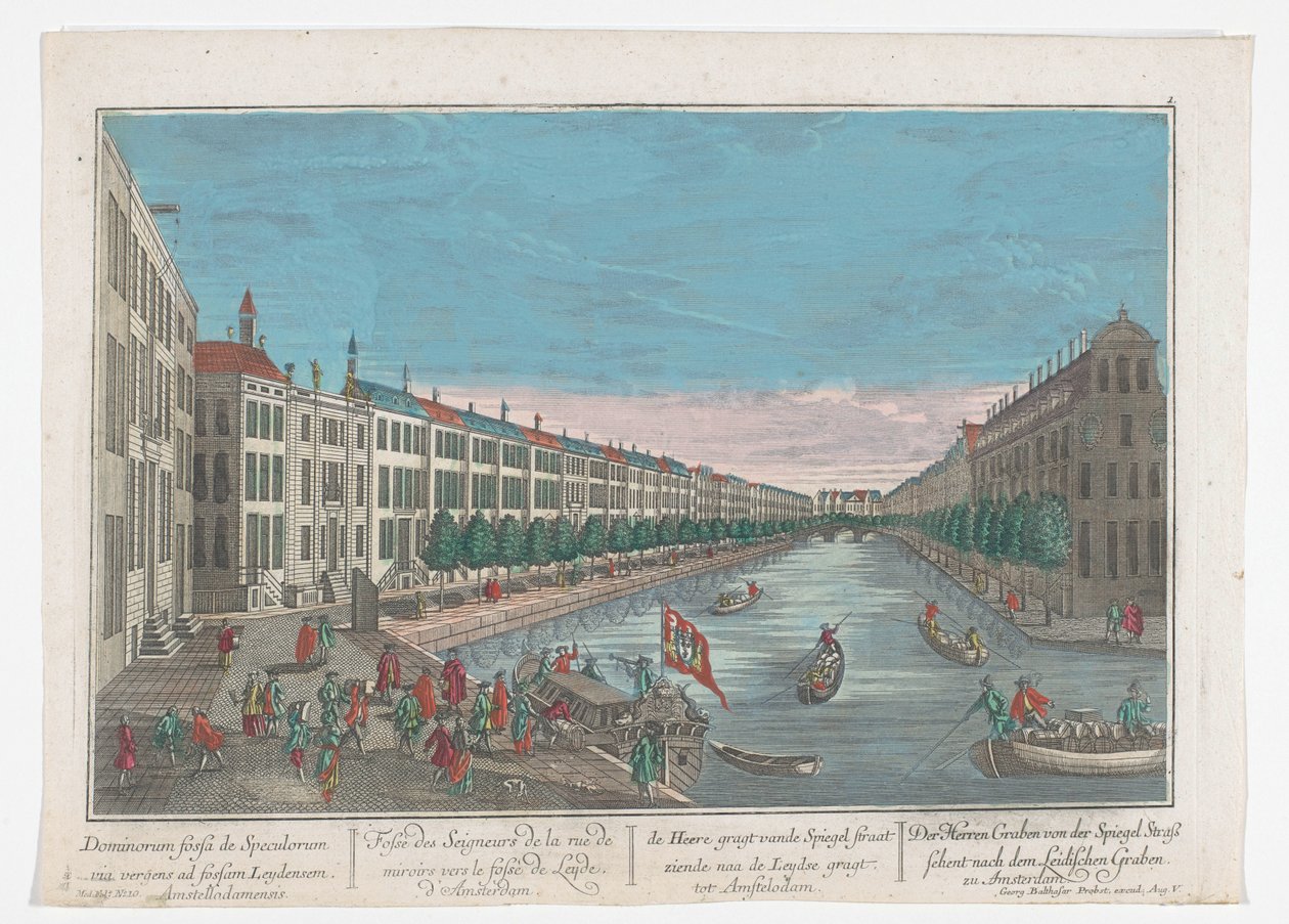 Zobacz na Herengracht w Amsterdamie Herren Graben ze Spiegel Strasse spogląda w stronę Leidischer Graben w Amsterdamie (tytuł na obiekcie) Amsterdam (tytuł serii) autorstwa Georg Balthasar Probst