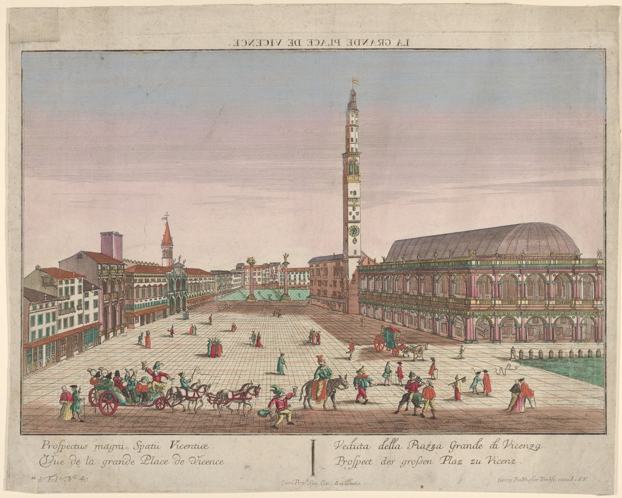 Widok na Piazza dei Signori w Vicenzy z zaprzęgami konnymi i figurami ..., ca. 1750-1801. autorstwa Georg Balthasar Probst