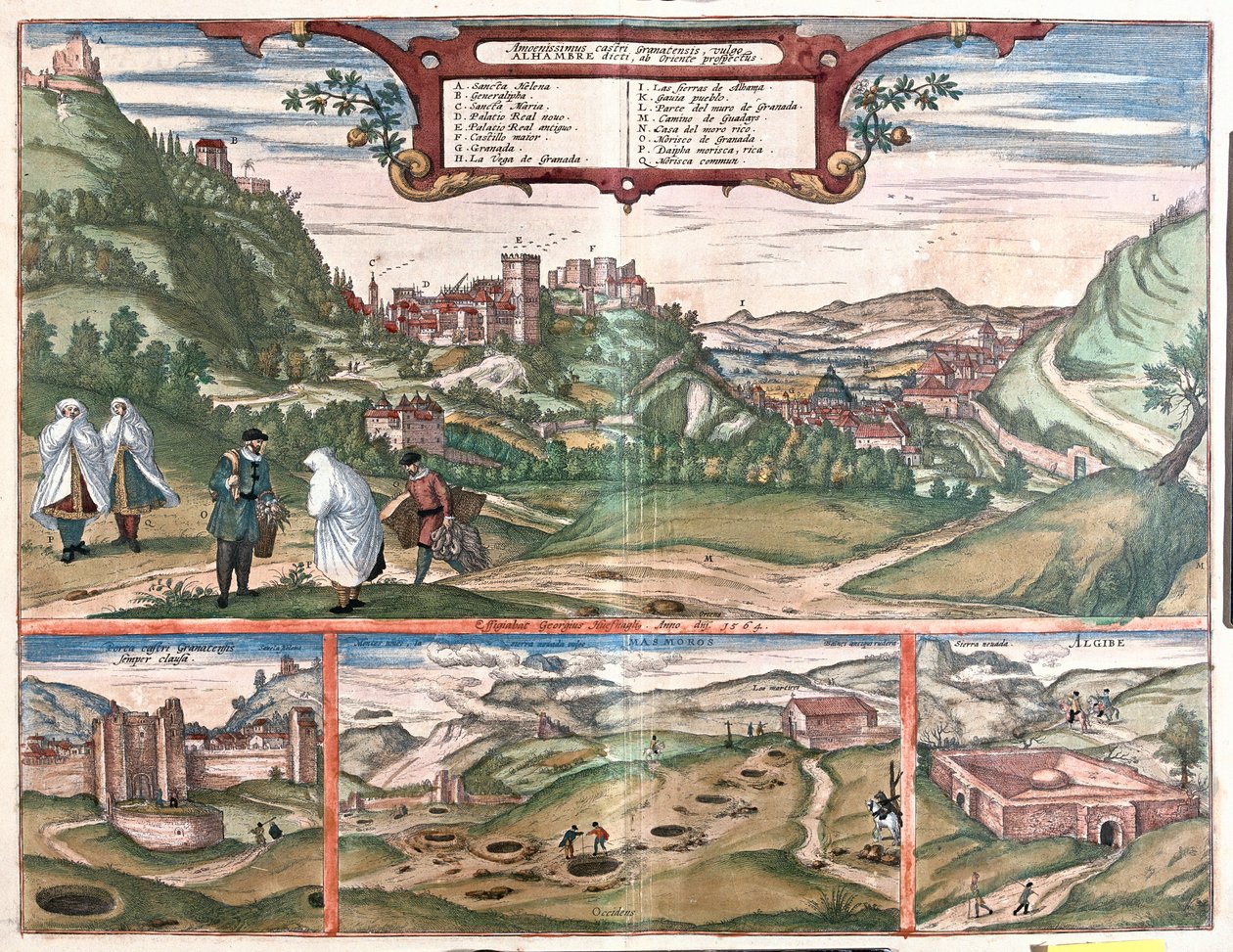 Alhambra - Mounths of the Masmoros caves - Granada, Hiszpania - w "Civitates Orbis Terrarum" Georga Brauna, Kolonia 1617 r. autorstwa Georg Braun