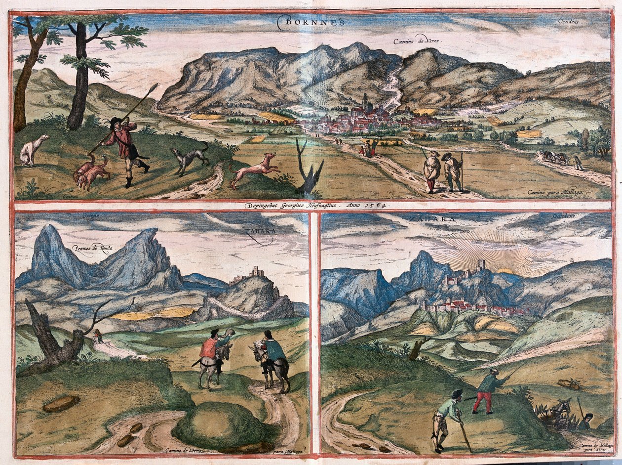 Bornes, Zahara, Hiszpania - w "Civitates Orbis Terrarum" Georga Brauna, Kolonia 1617 r. autorstwa Georg Braun
