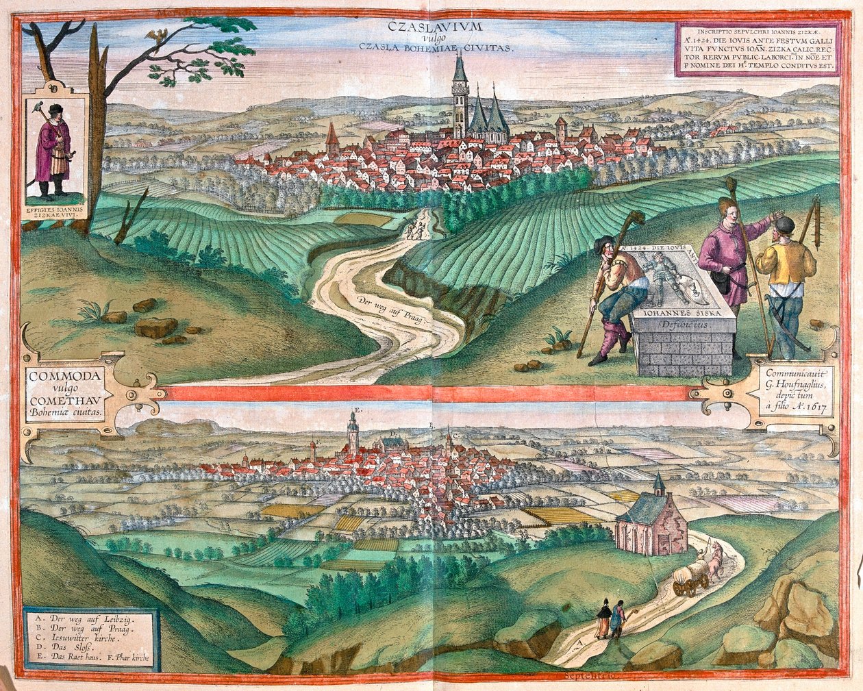Caslav (Bohemia) - Chomutov, Czechy - w "Civitates Orbis Terrarum" Georga Brauna, Kolonia 1617 r. autorstwa Georg Braun