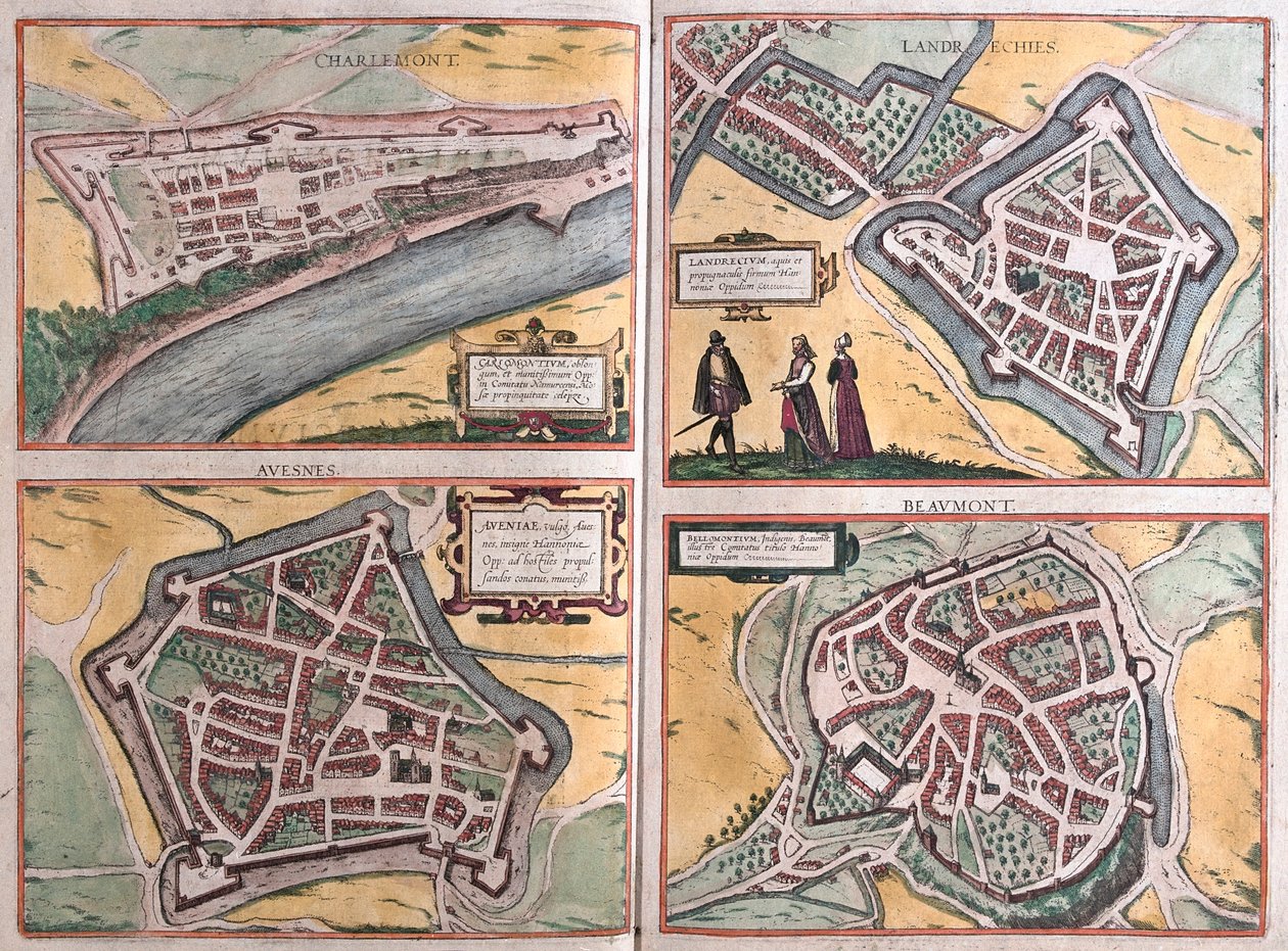 Charlemont, beaumont, Avesnes, Landrecies, Francja - w "Civitates Orbis Terrarum" Georga Brauna, Kolonia 1617 r. autorstwa Georg Braun
