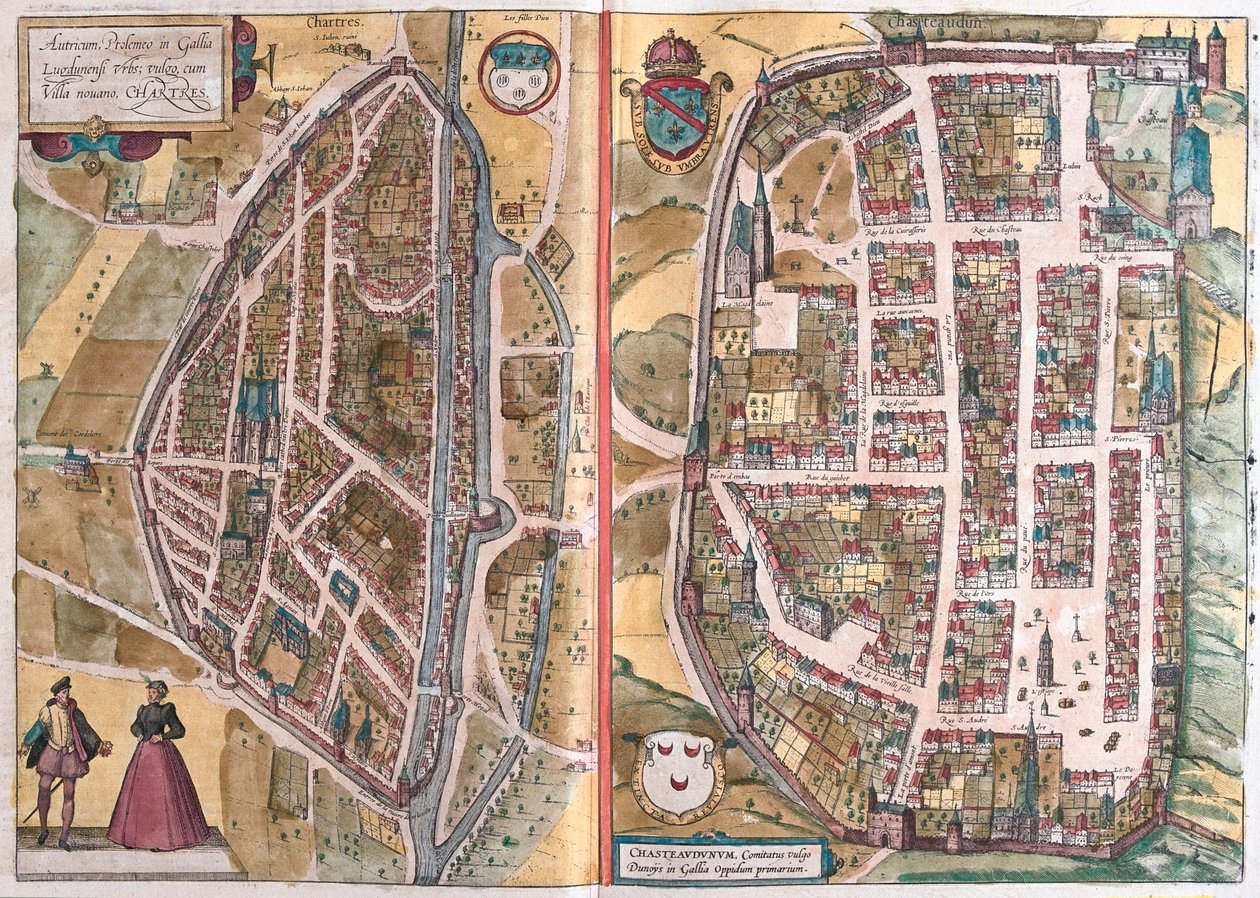 Chartres, Francja, w "Civitates Orbis Terrarum" Georga Brauna, Kolonia 1617, autorstwa Georg Braun