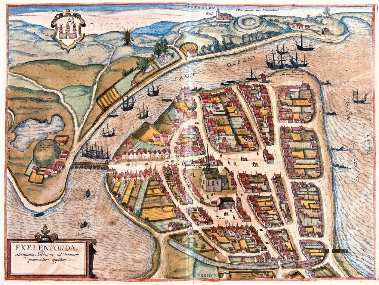 Eckernforde, Niemcy - w "Civitates Orbis Terrarum" Georga Brauna, Kolonia 1617 r. autorstwa Georg Braun