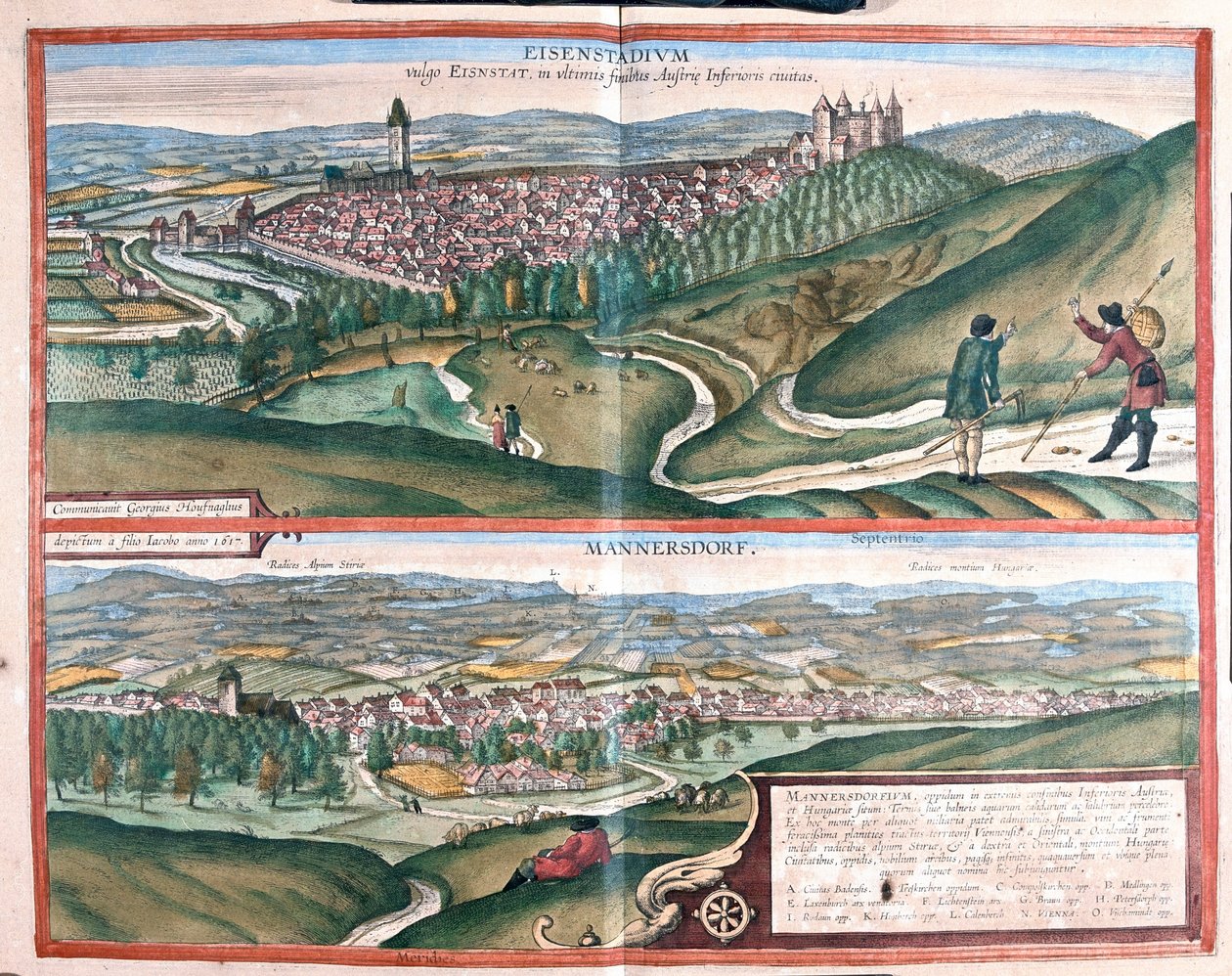 Eisenstadt, Niemcy - Mannersdorf, Austria - w "Civitates Orbis Terrarum" Georga Brauna, Kolonia 1617 r. autorstwa Georg Braun