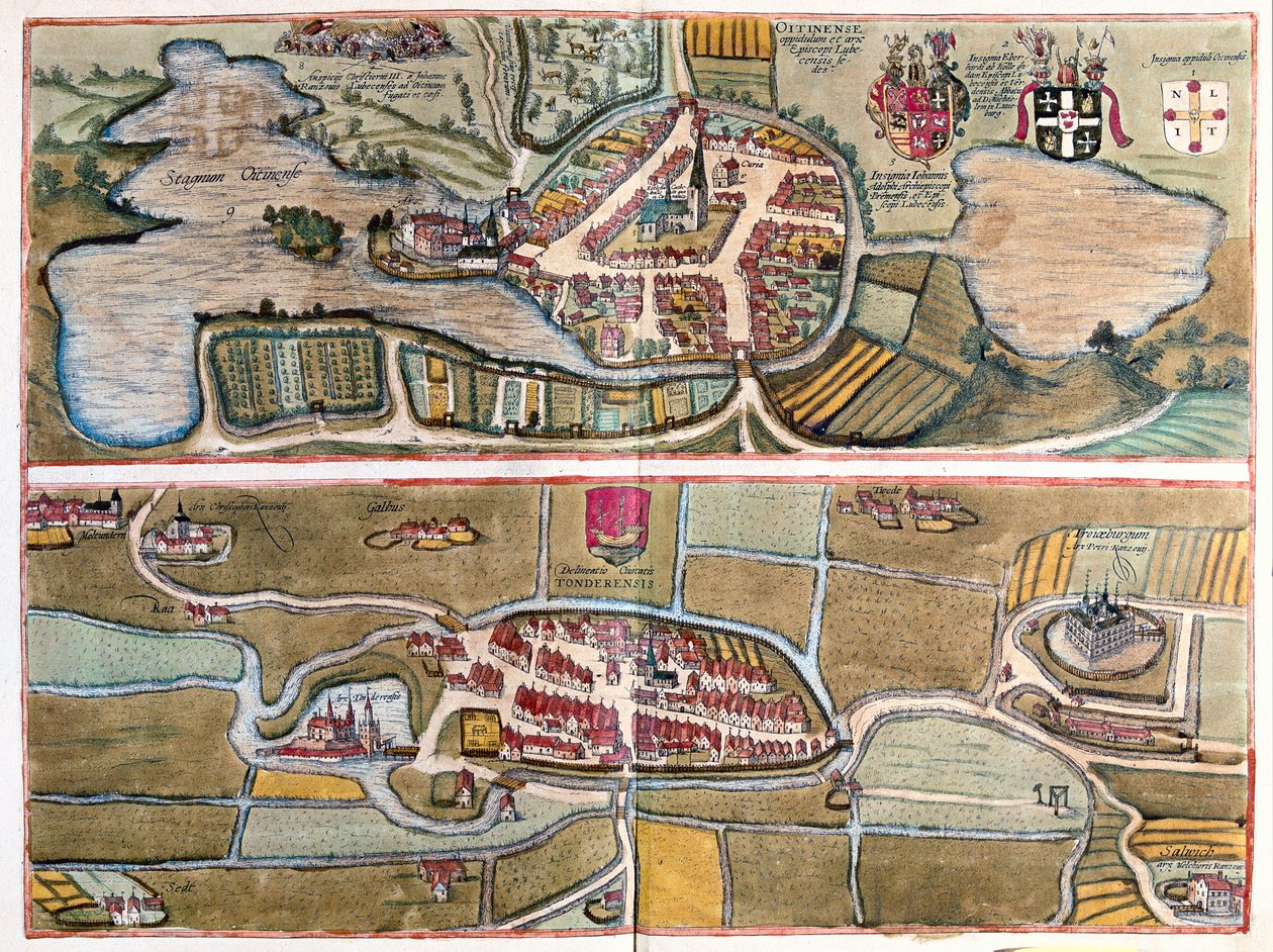 Eutin, Niemcy - Tonder, Dania - w "Civitates Orbis Terrarum" Georga Brauna, Kolonia 1617 r. autorstwa Georg Braun