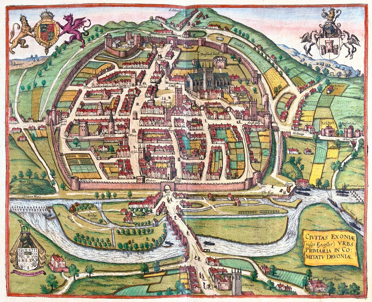 Exter, Anglia - w "Civitates Orbis Terrarum" Georga Brauna, Kolonia 1617 r. autorstwa Georg Braun