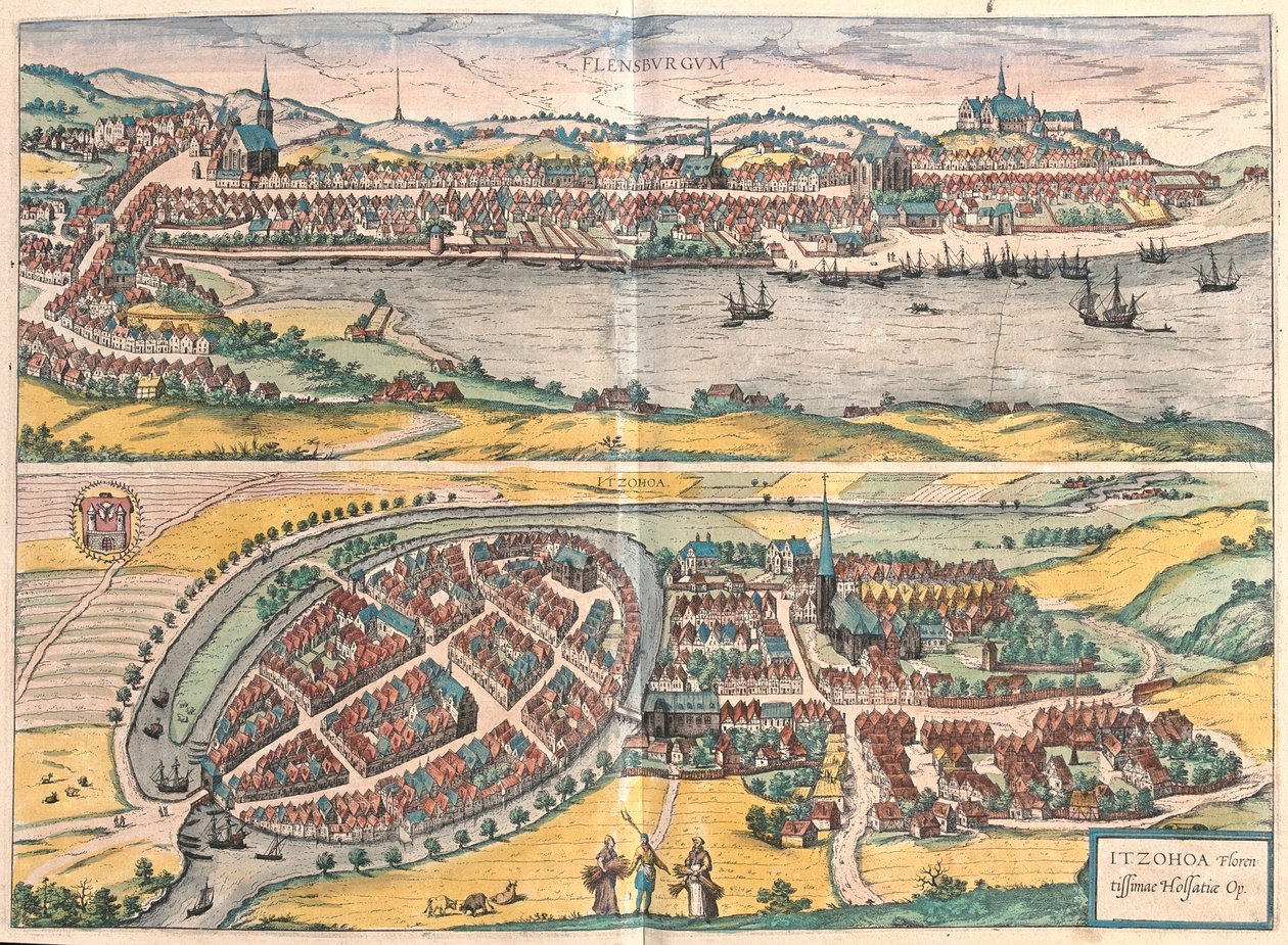 Flensburg - Itzehoe, Niemcy - w "Civitates Orbis Terrarum" Georga Brauna, Kolonia 1617 r. autorstwa Georg Braun
