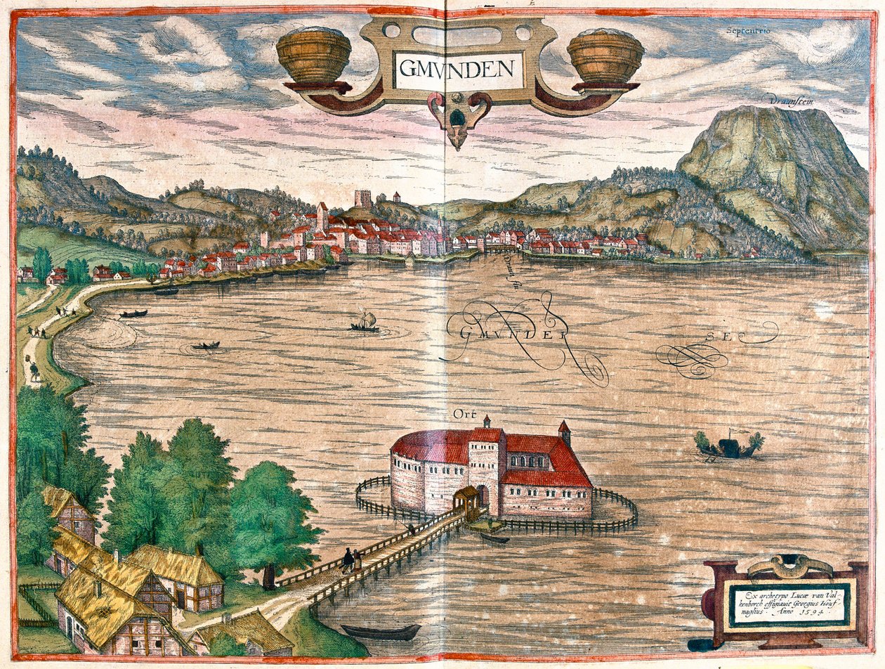 Gmunden, Austria - w "Civitates Orbis Terrarum" Georga Brauna, Kolonia 1617 r. autorstwa Georg Braun