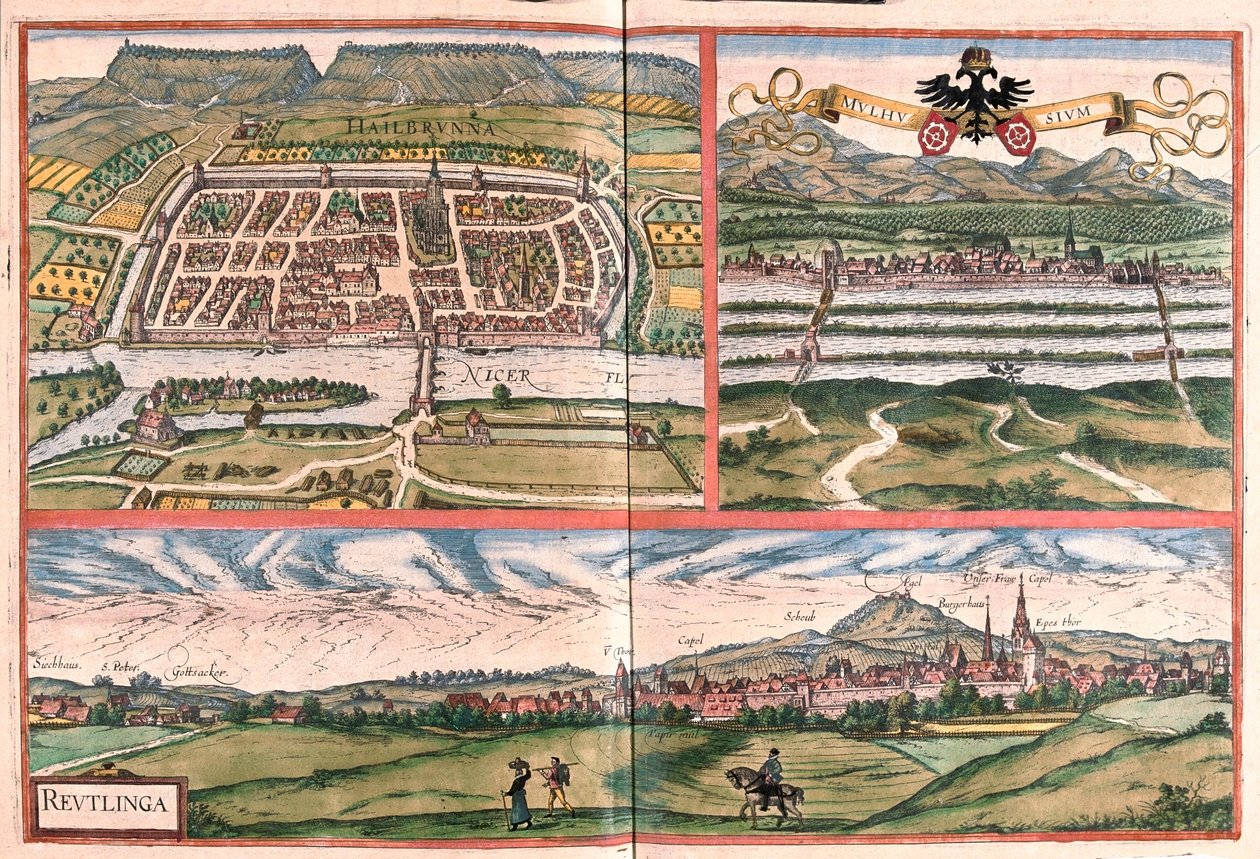 Heilbronn, Miluza - Reutlingen, Niemcy - w "Civitates Orbis Terrarum" Georga Brauna, Kolonia 1617 r. autorstwa Georg Braun