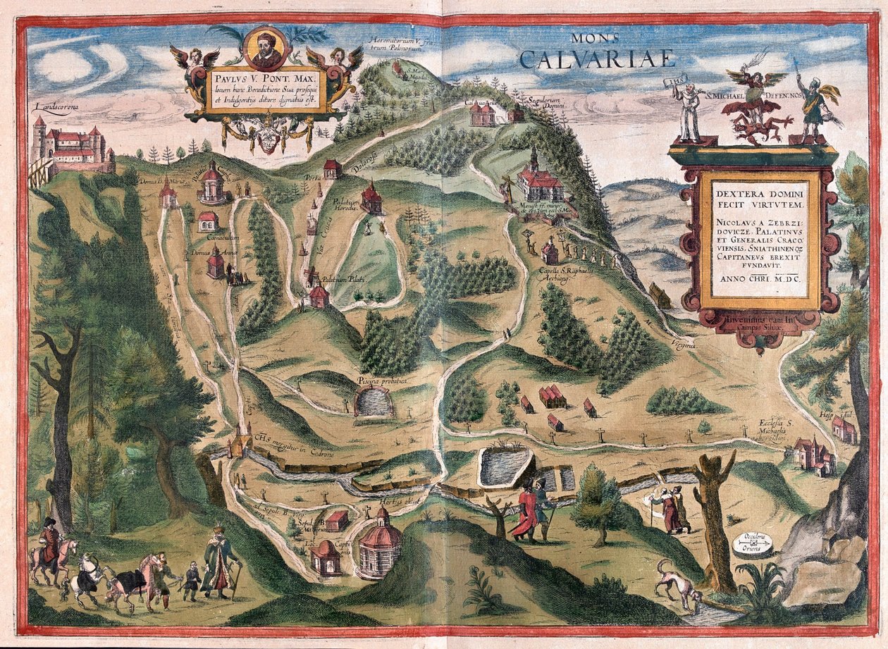 Kalwaria Zebrzydowka (na południowy wschód od Krakowa), Polska - w "Civitates Orbis Terrarum" Georga Brauna, Kolonia 1617 r. autorstwa Georg Braun