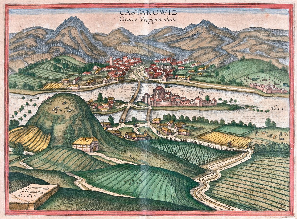 Kostajnica, Chorwacja - w "Civitates Orbis Terrarum" Georga Brauna, Kolonia 1617 r. autorstwa Georg Braun