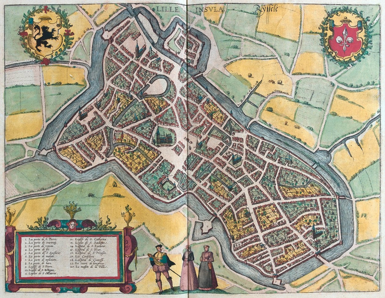 Wyspa Lille, Ryssele, Francja, w "Civitates Orbis Terrarum" Georga Brauna, Kolonia 1617 r. autorstwa Georg Braun