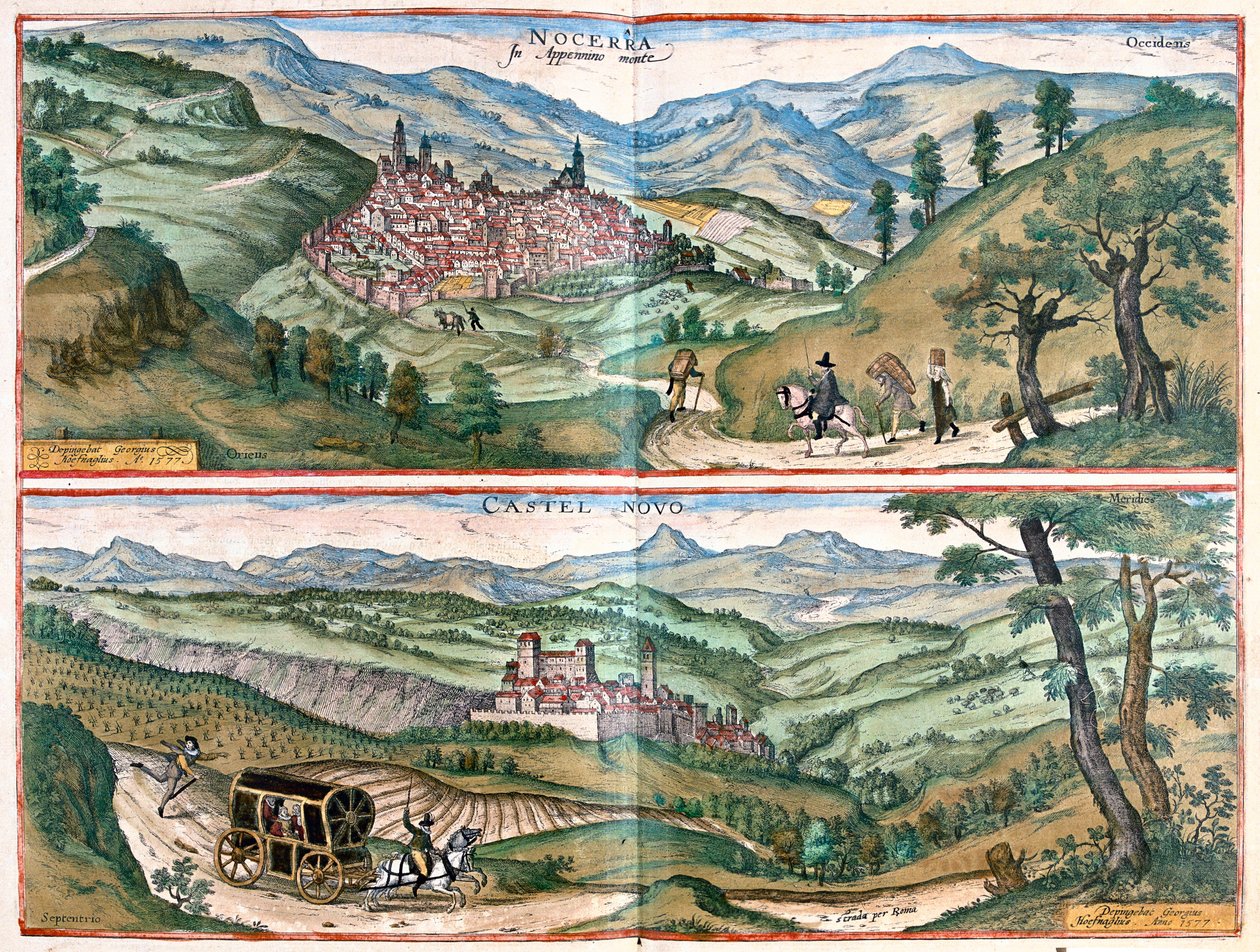 Nocera Umbra - Castelnuovo di Porto, Włochy - w "Civitates Orbis Terrarum" Georga Brauna, Kolonia 1617 r. autorstwa Georg Braun