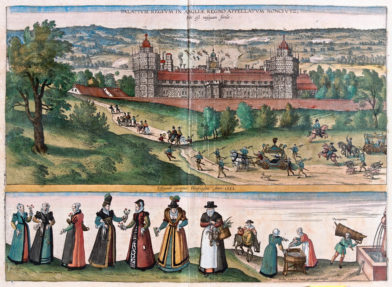Nonsuch (pałac w Surrey), Anglia - w "Civitates Orbis Terrarum" Georga Brauna, Kolonia 1617 r. autorstwa Georg Braun