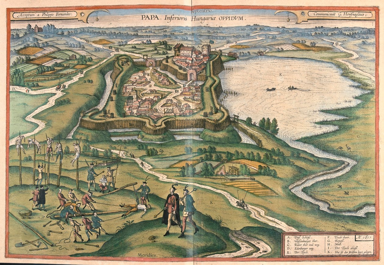 Papa, Węgry - w "Civitates Orbis Terrarum" Georga Brauna, Kolonia 1617 r. autorstwa Georg Braun