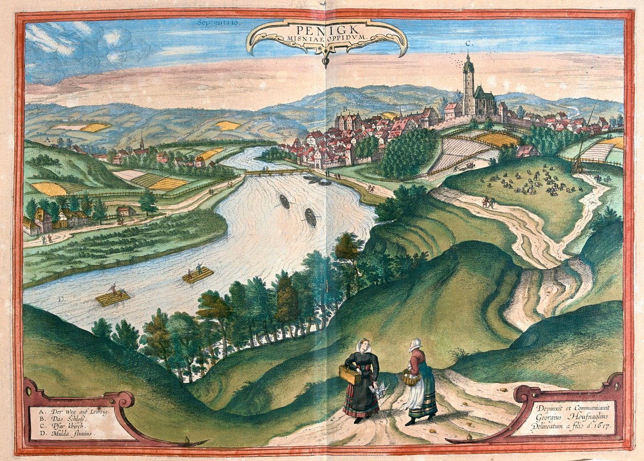 Penig, Niemcy - w "Civitates Orbis Terrarum" Georga Brauna, Kolonia 1617 r. autorstwa Georg Braun