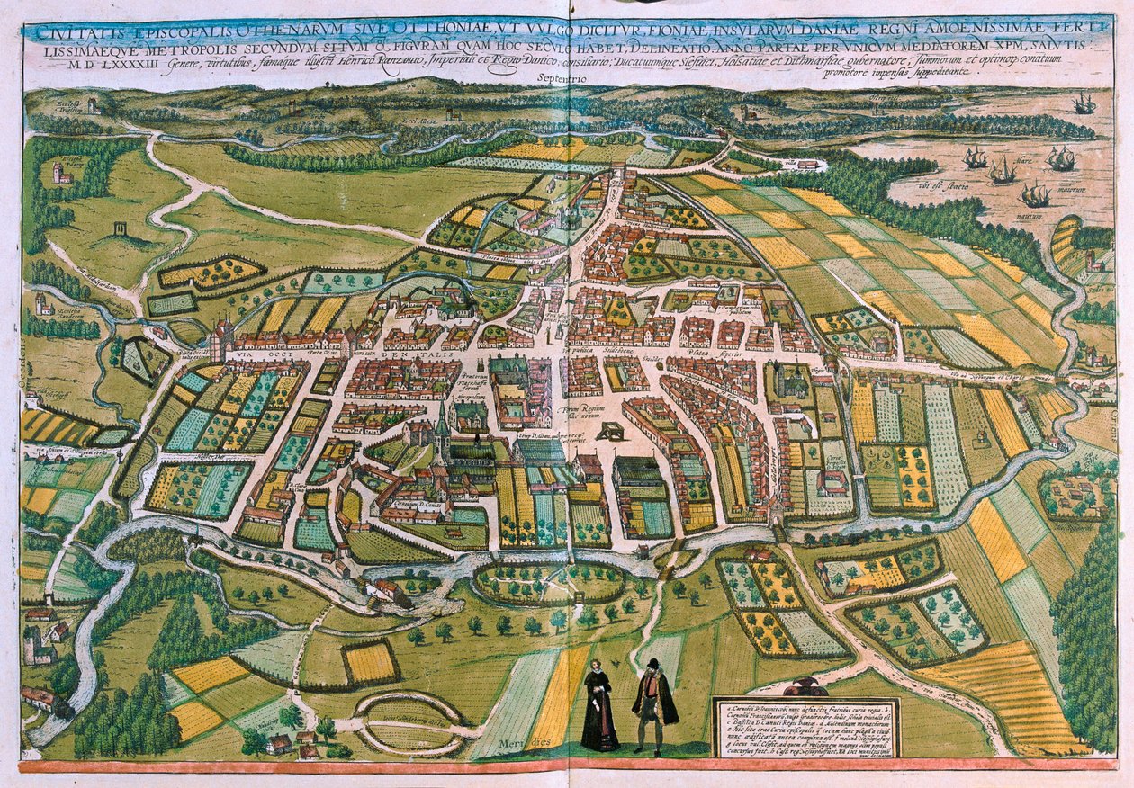 Plan Odense w Danii w "Civitates Orbis Terrarum" Georga Brauna, Kolonia 1617 r. autorstwa Georg Braun