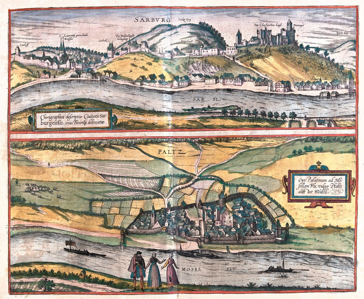 Saarburg, Pfalzel, Niemcy - w "Civitates Orbis Terrarum" Georga Brauna, Kolonia 1617 r. autorstwa Georg Braun