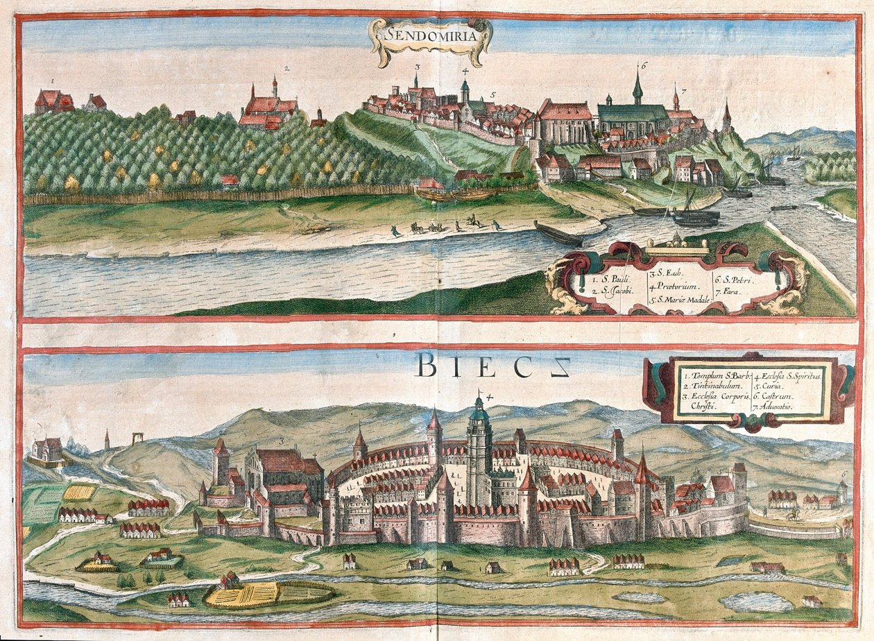 Sandomierz - Biecz, Polska - w "Civitates Orbis Terrarum" Georga Brauna, Kolonia 1617 r. autorstwa Georg Braun