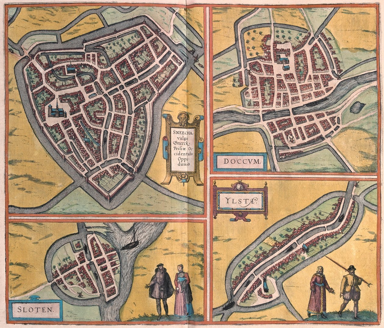 Sneek, Doccum, Sloten, Ijlst, Holandia - w "Civitates Orbis Terrarum" Georga Brauna, Kolonia 1617 r. autorstwa Georg Braun