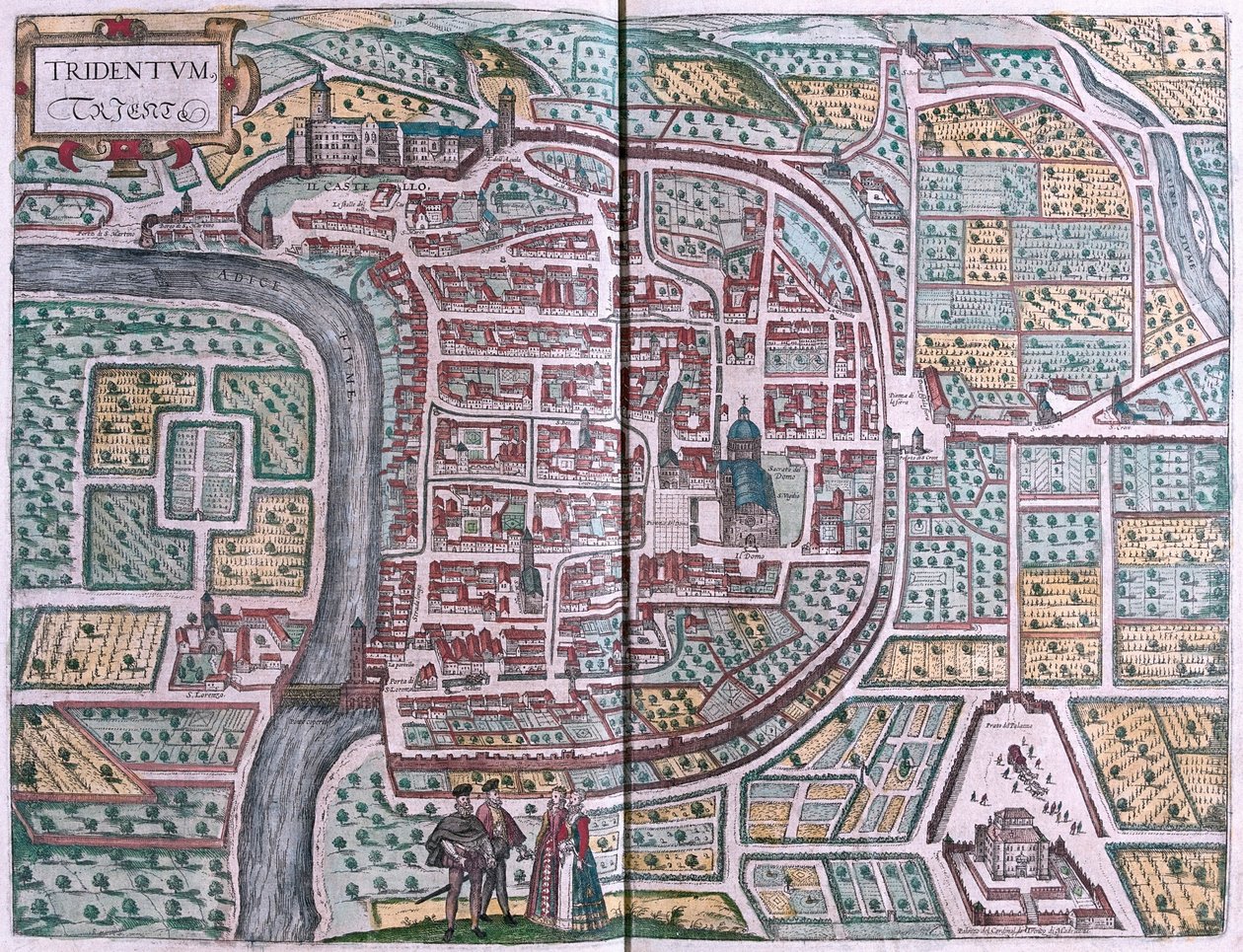 Trydent, Włochy - w "Civitates Orbis Terrarum" Georga Brauna, Kolonia 1617 r. autorstwa Georg Braun