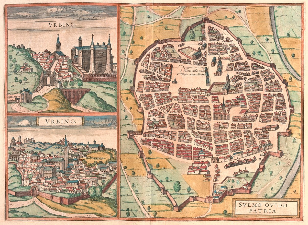 Urbino - Sulmona, Włochy - w "Civitates Orbis Terrarum" Georga Brauna, Kolonia 1617 r. autorstwa Georg Braun