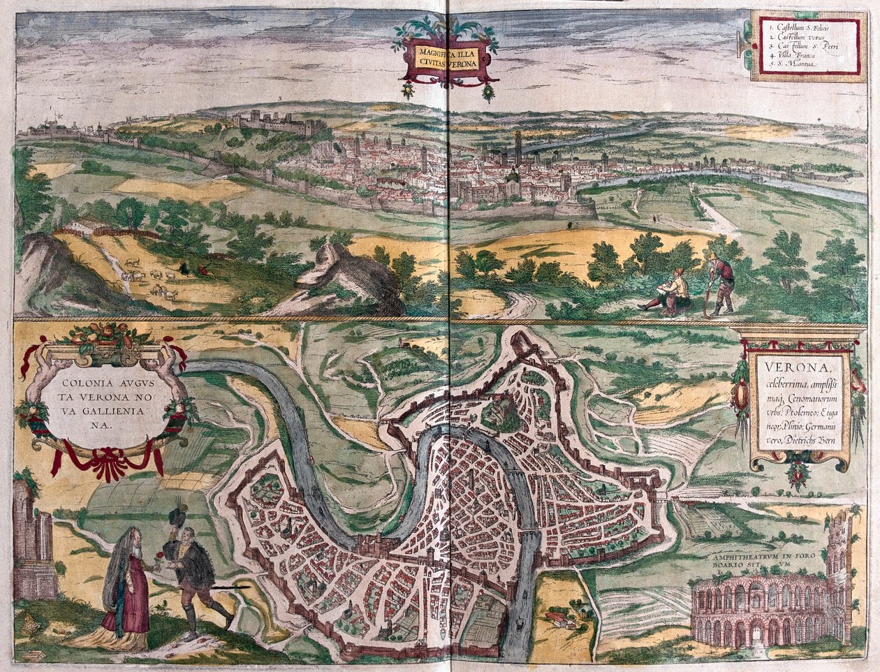 Werona, Włochy - w "Civitates Orbis Terrarum" autorstwa6 Georga Brauna, Kolonia 1617 r. autorstwa Georg Braun