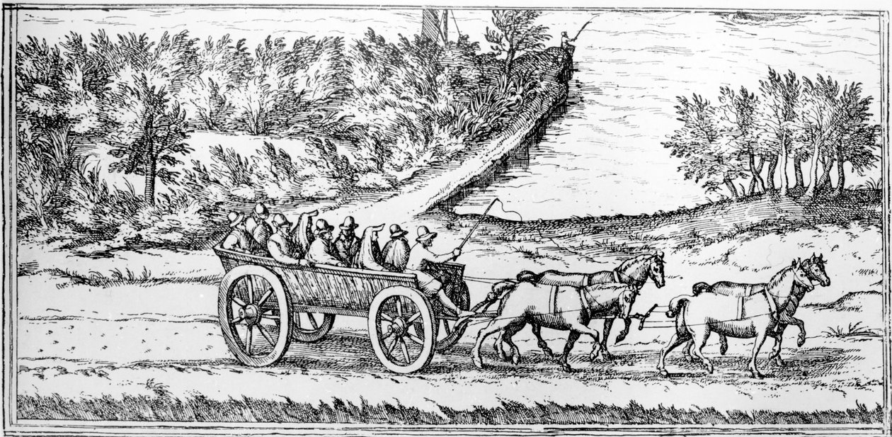 Autokar z pasażerami we Francji, fragment mapy, koniec XVI w. autorstwa Georg Braun und Franz Hogenberg