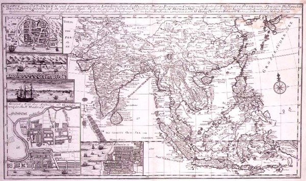 Indie do zachodniej Nowej Gwinei, w tym południowej Japonii i Filipin, grawerowane przez J.B. Bruhla, c.1737 (grafika) autorstwa Georg Christian Bonstedt