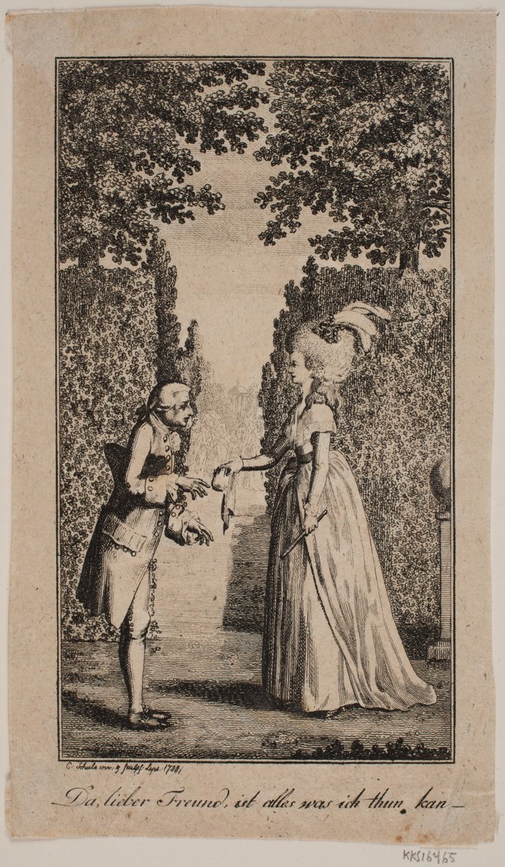 Ilustracja z damą i dżentelmenem w parku autorstwa Georg Christian Schule