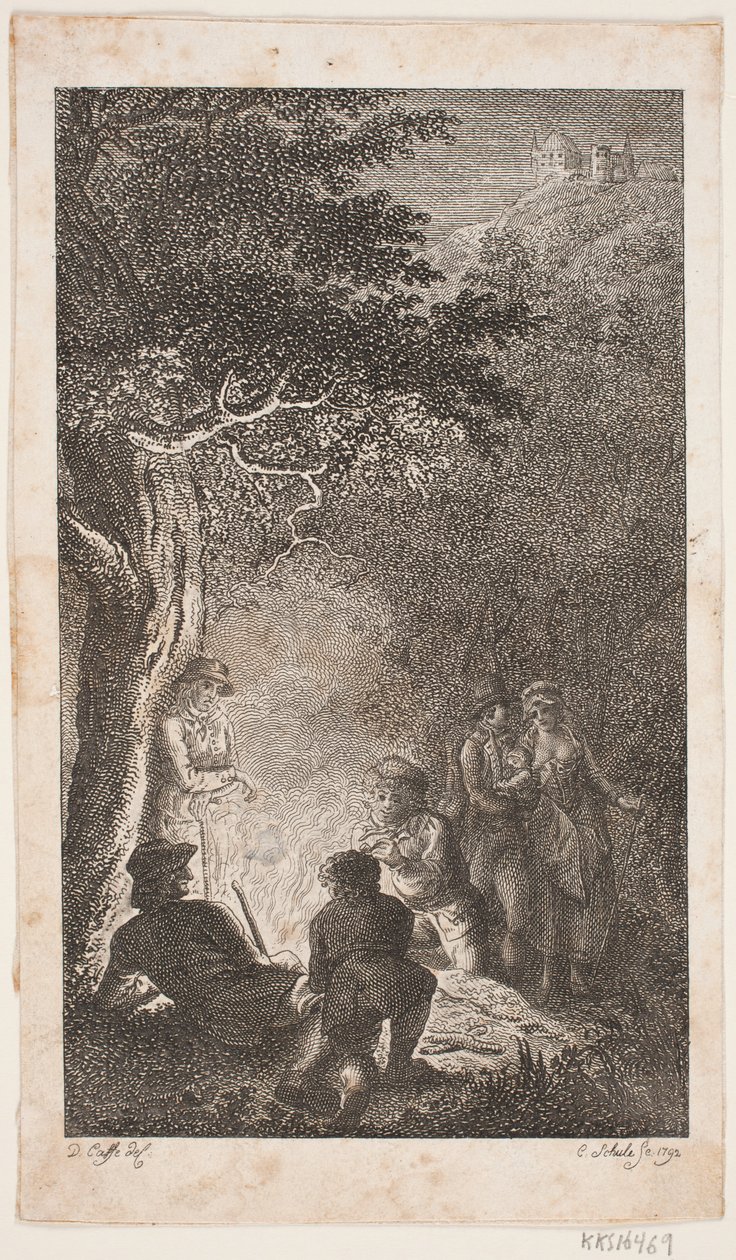 Ilustracja z postaciami wokół ognia autorstwa Georg Christian Schule