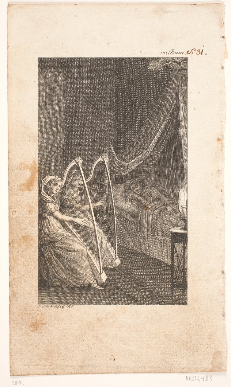 Ilustracja z harfiarzami autorstwa Georg Christian Schule