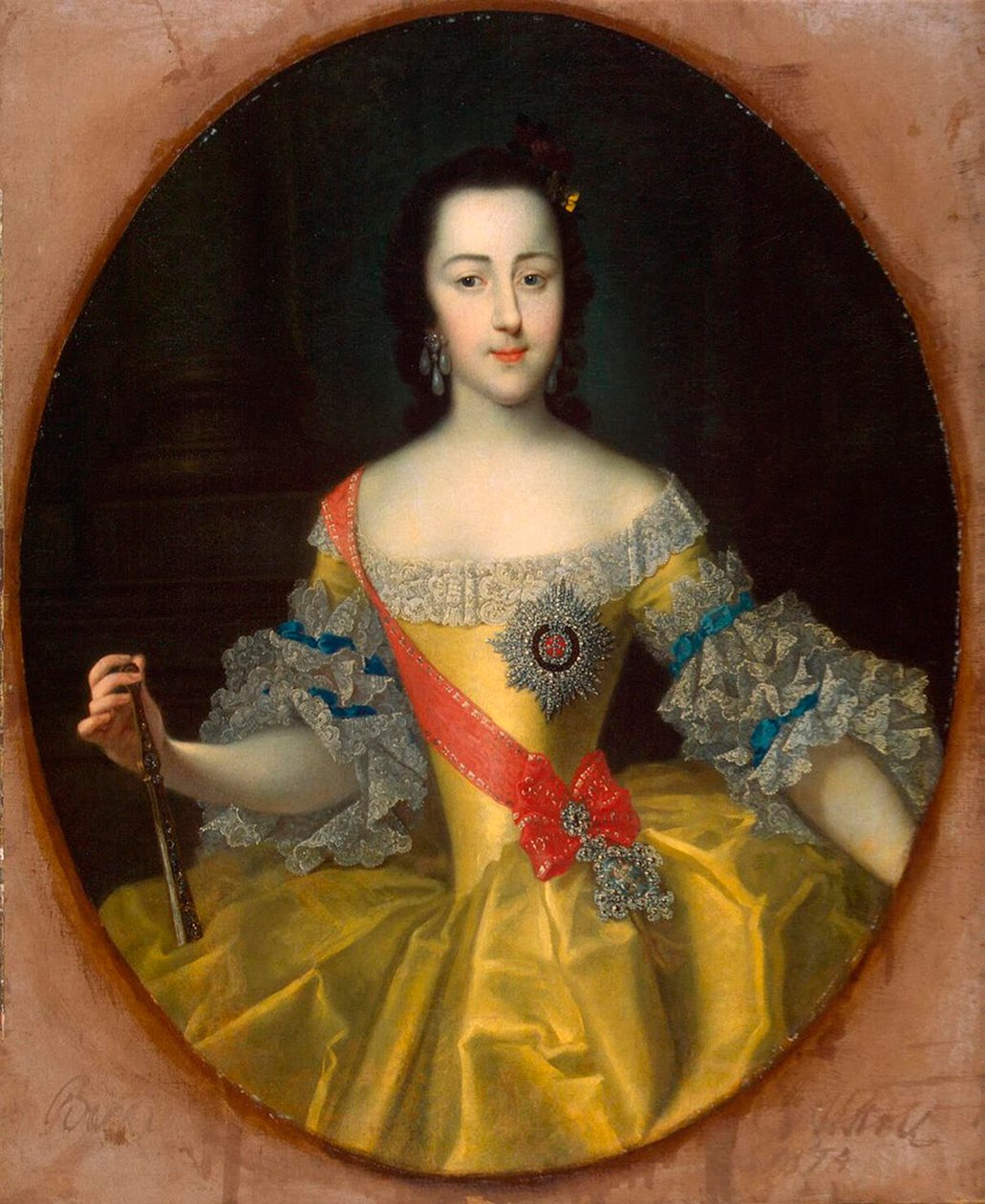 Portret wielkiej księżnej Jekateryny Aleksiejewnej, 1729-1796, c1745. autorstwa Georg Christoph Grooth