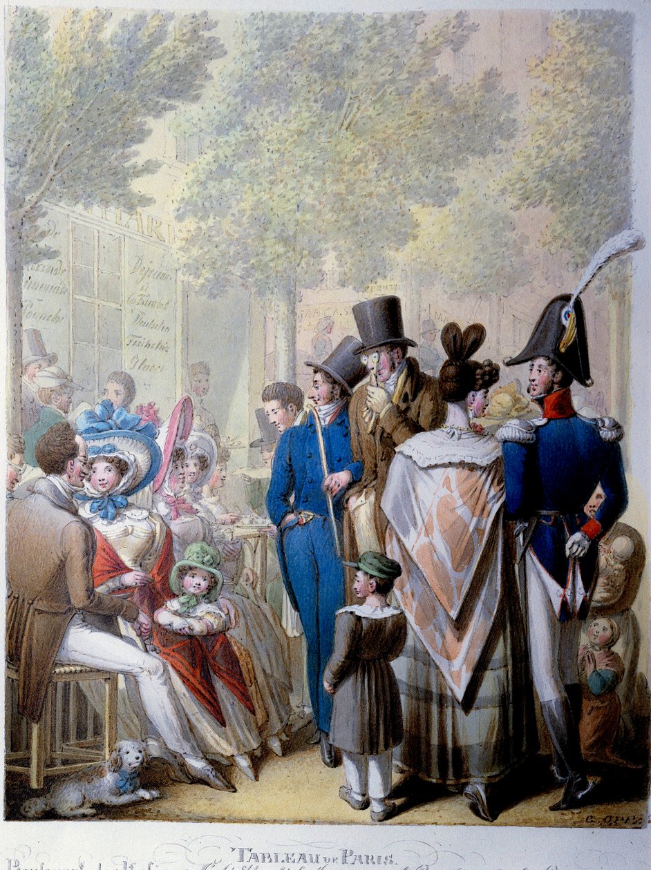 Boulevard des Italians, kawiarnia Hardy w Paryżu w XIX wieku. Litografia Niemca Georga Emanuela Opitza (1775-1841) autorstwa Georg Emanuel Opitz