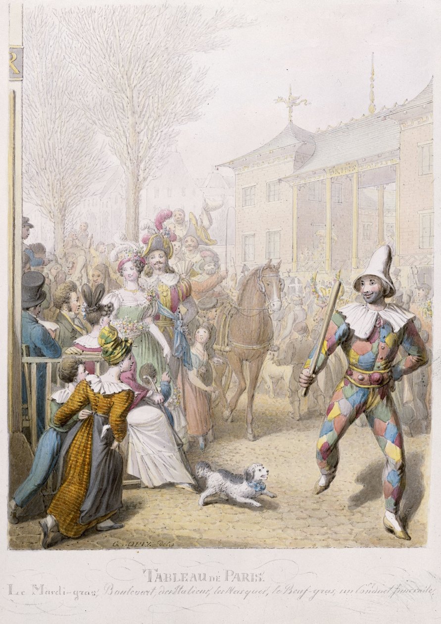 Mardi-Gras, Boulevard des Italiens, 1831 (wc na papierze) autorstwa Georg Emanuel Opitz