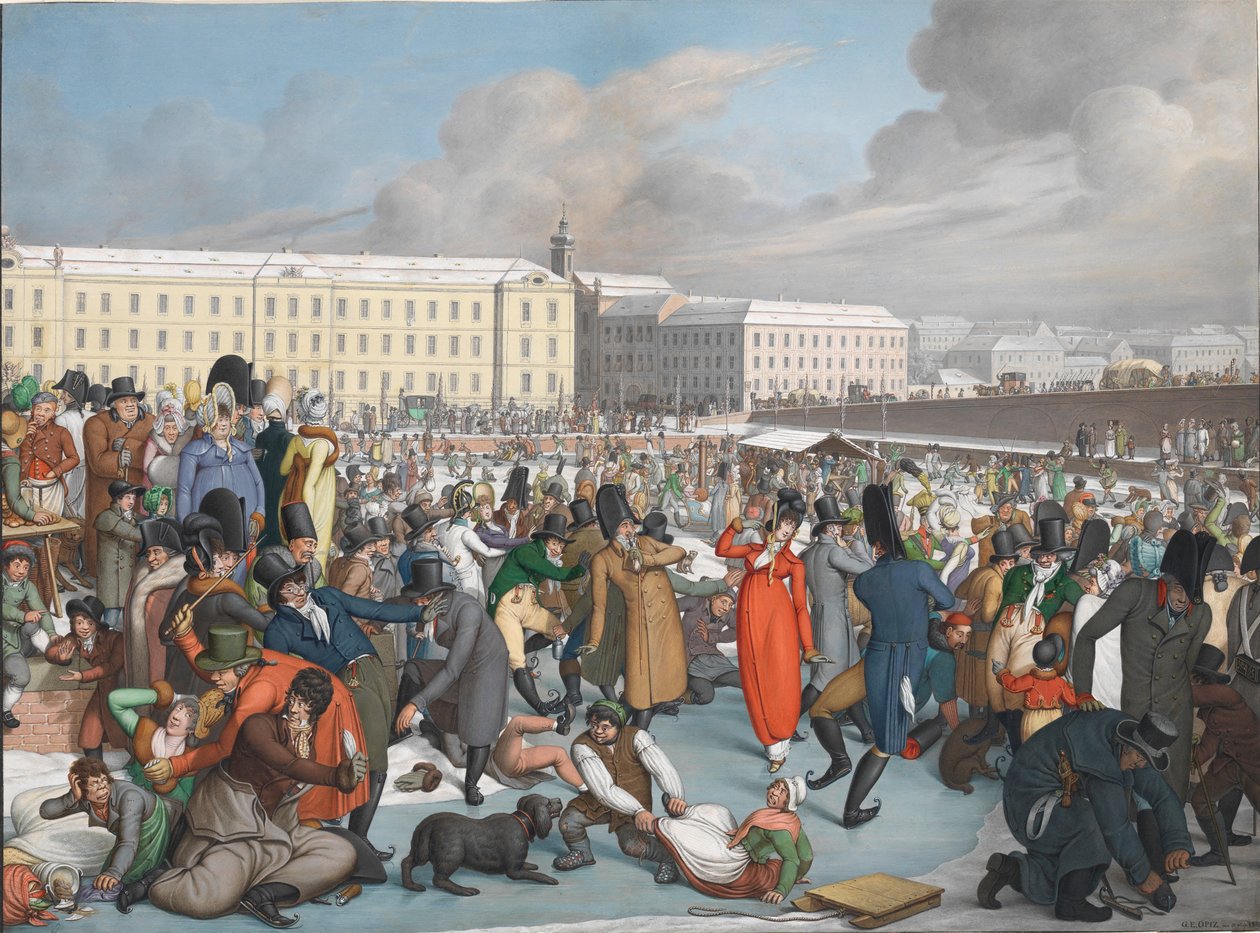 Łyżwiarstwo w zamarzniętym porcie kanału Wiener Neustadt, 1805. autorstwa Georg Emanuel Opiz