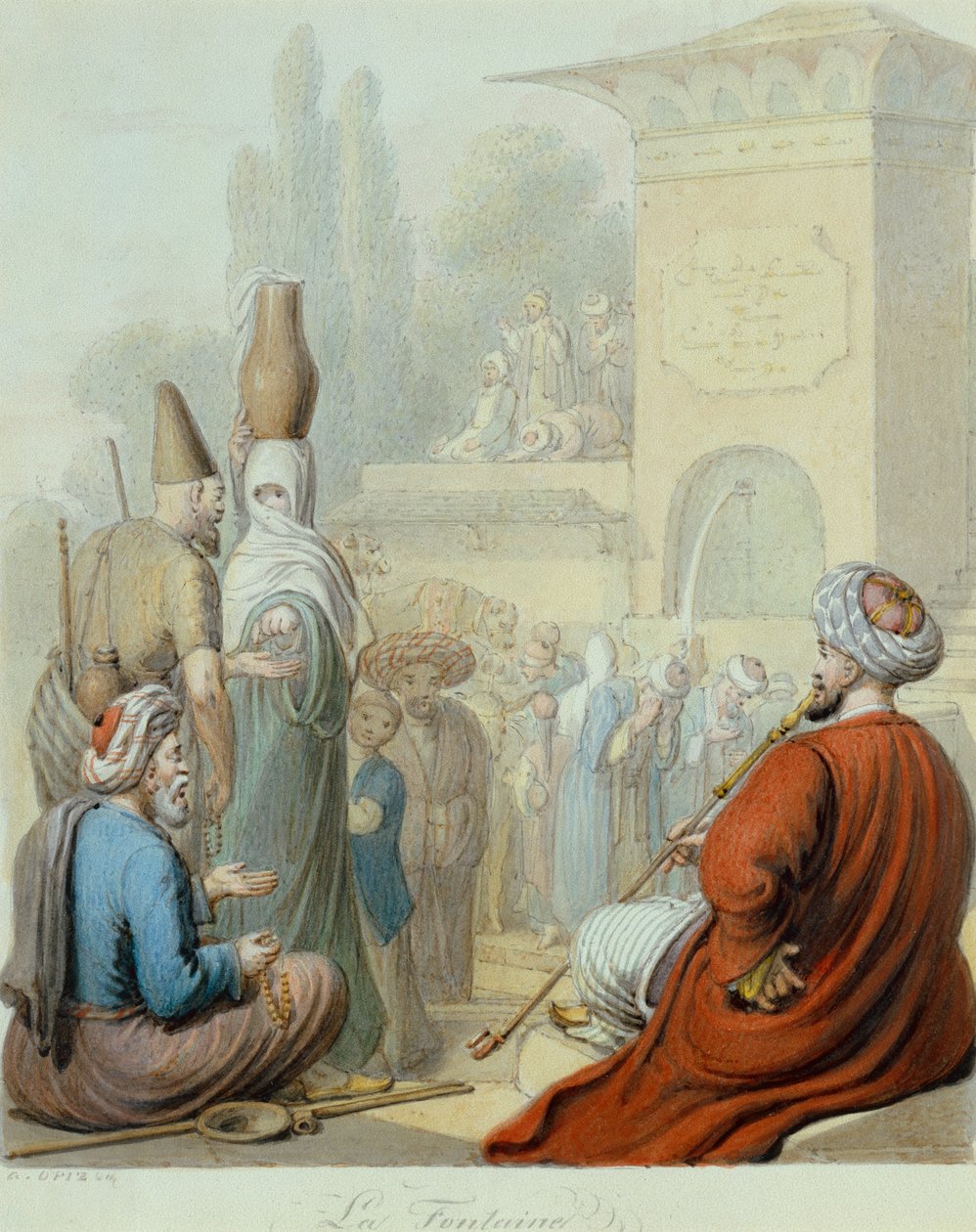 Fontanna Konstantynopola (ołówek i akwarela) autorstwa Georg Emanuel Opiz